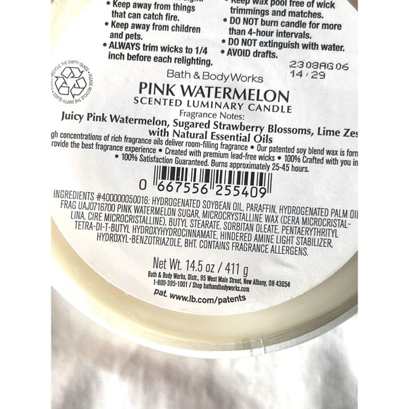 BATH AND BODY WORKS 3-WICK CANDLE 14.5 OZ  Pink Watermelon Scented Luminary - Picture 9 of 10